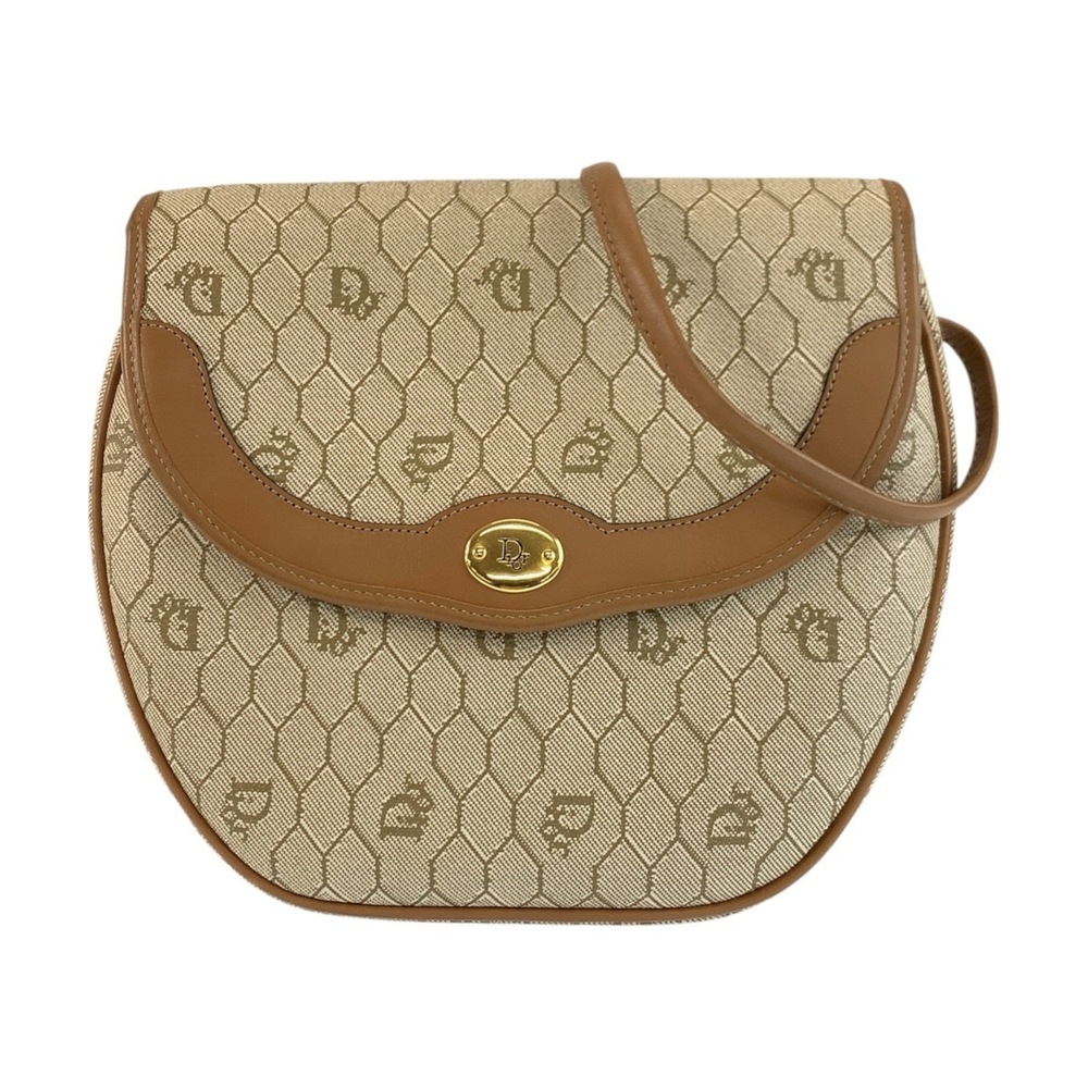 Christian Dior Vintage Honeycomb Pattern Beige Brown Leather Shoulder Bag/Pou... - Picture 1 of 8